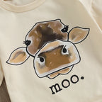 Lioraitiin Baby Romper, Short Sleeve Crew Neck Cow Head Print