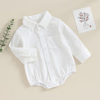 Lioraitiin 0-24M Newborn Baby Boy Cotton Linen Shirt Romper Solid