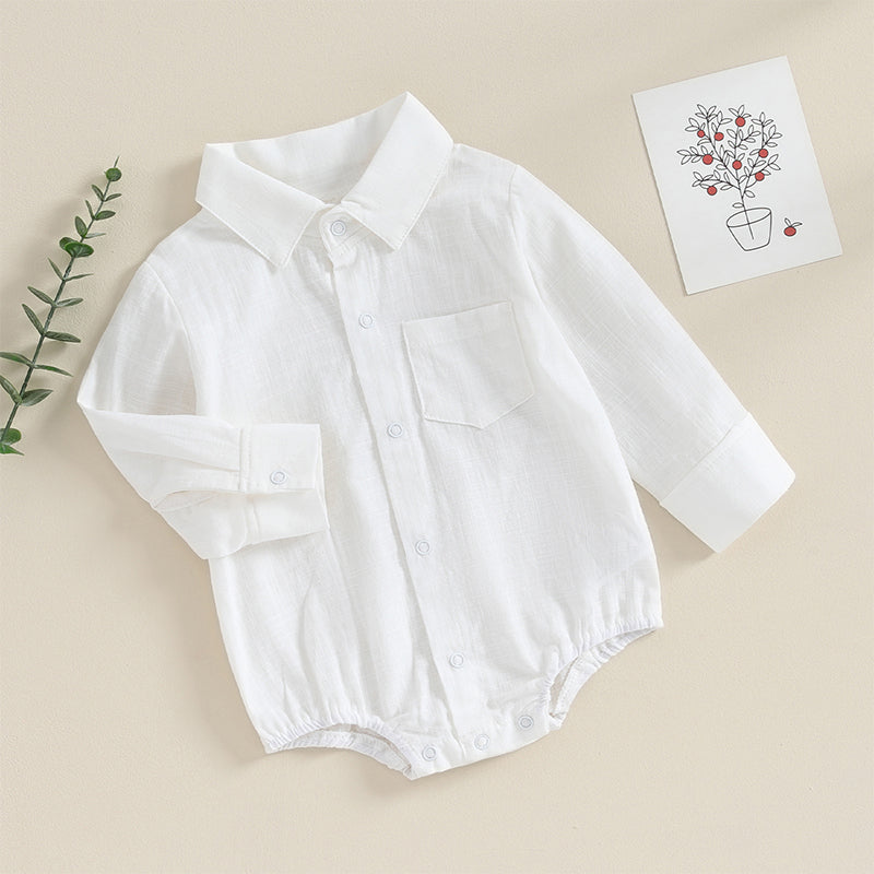 Lioraitiin 0-24M Newborn Baby Boy Cotton Linen Shirt Romper Solid