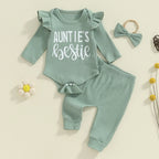Lioraitiin Baby Girls Ribbed Set Letter Print Long Sleeve Round Neck
