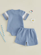 Lioraitiin Baby Boys Sets Fashionable Stripe Trim Short Sleeve Romper