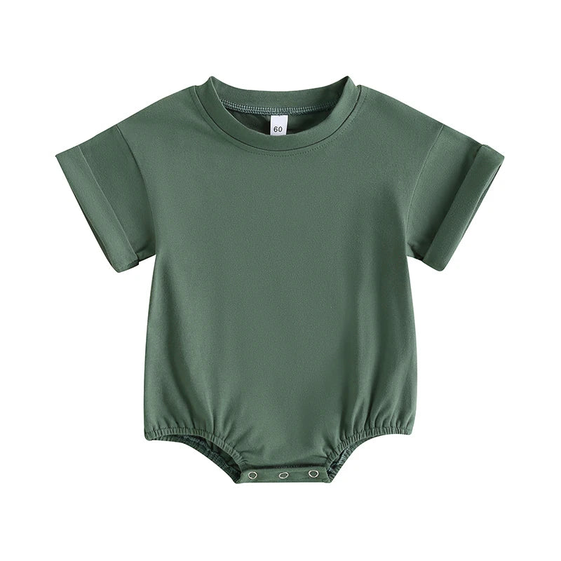 Lioraitiin 0-24M Baby Boys Girls Rompers Solid Short Sleeve O-neck