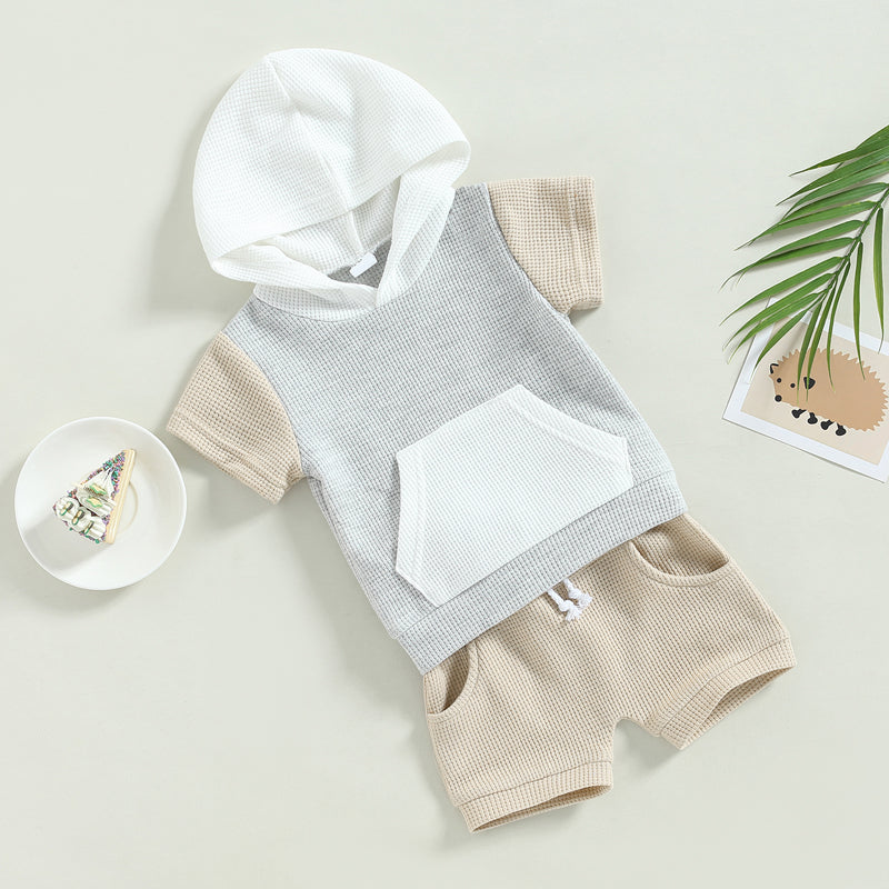 Lioraitiin Toddler Baby 2Pcs Outfits Short Sleeve Waffle Knit Pocket