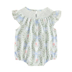Lioraitiin Baby Girls Romper Fly Sleeve Crew Neck Bow Leaves Print