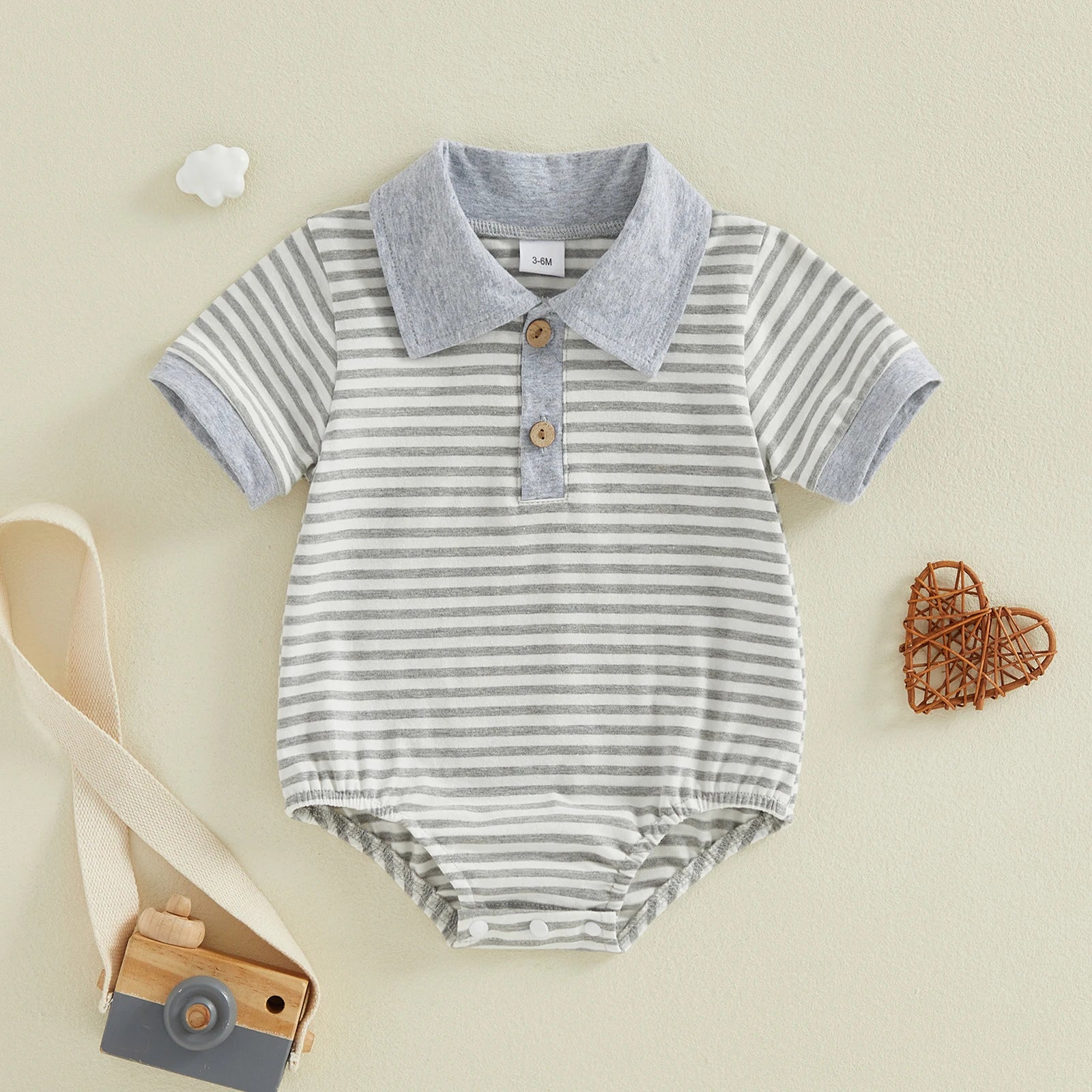 Lioraitiin Baby Boy Romper Fashionable Contrast Color Striped Short
