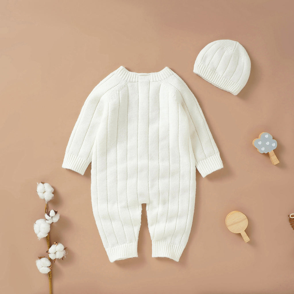Lioraitiin Infant Jumpsuit and Cap, Solid Color Long Sleeve
