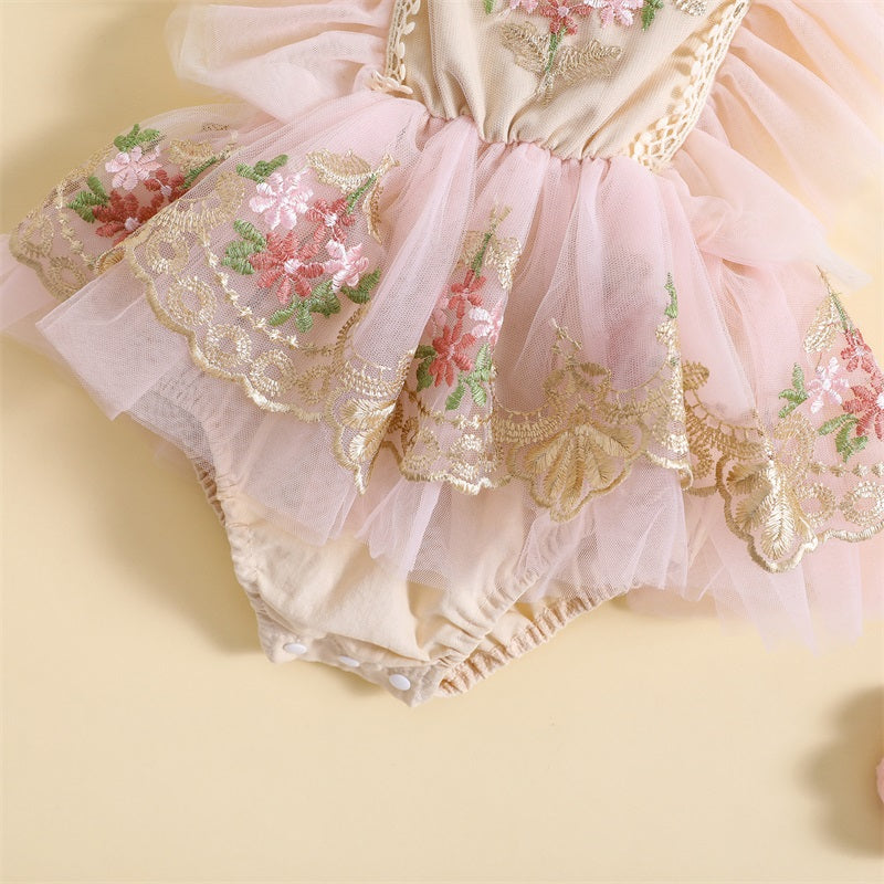 Lioraitiin 0-24M Newborn Girl Outfit Embroidery Flower Fly Sleeve