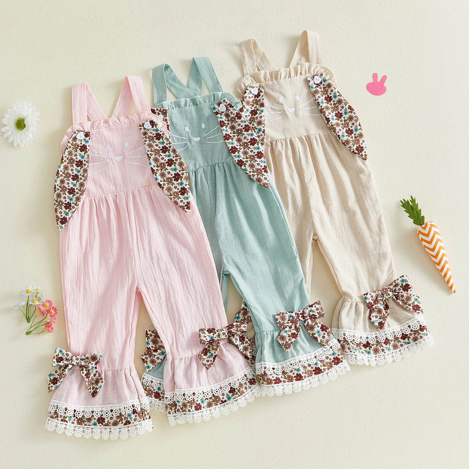 Lioraitiin Toddler Baby Girl Easter Romper Adorable Bunny Themed