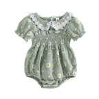 Lioraitiin Infant Baby Girl Romper Puff Short Sleeve Doll Collar