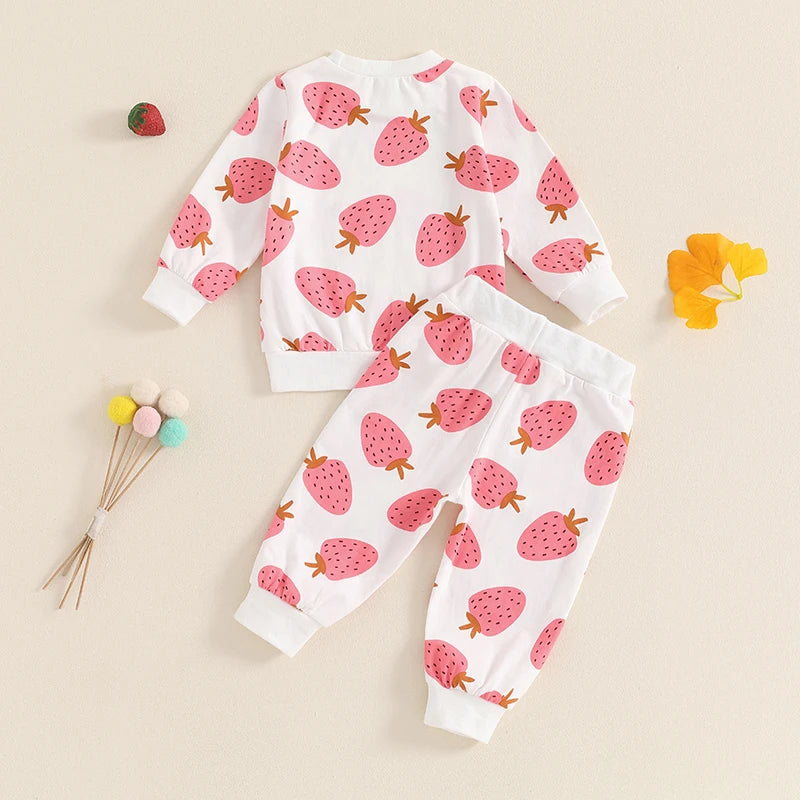 Lioraitiin Toddler Girls Outfits Strawberry Print Long Sleeve