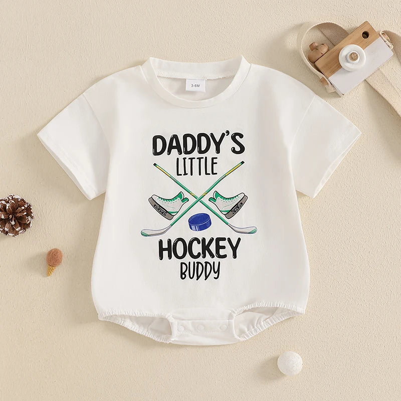Lioraitiin Toddler Baby Boys Girls Rompers Letter Hockey Print Round