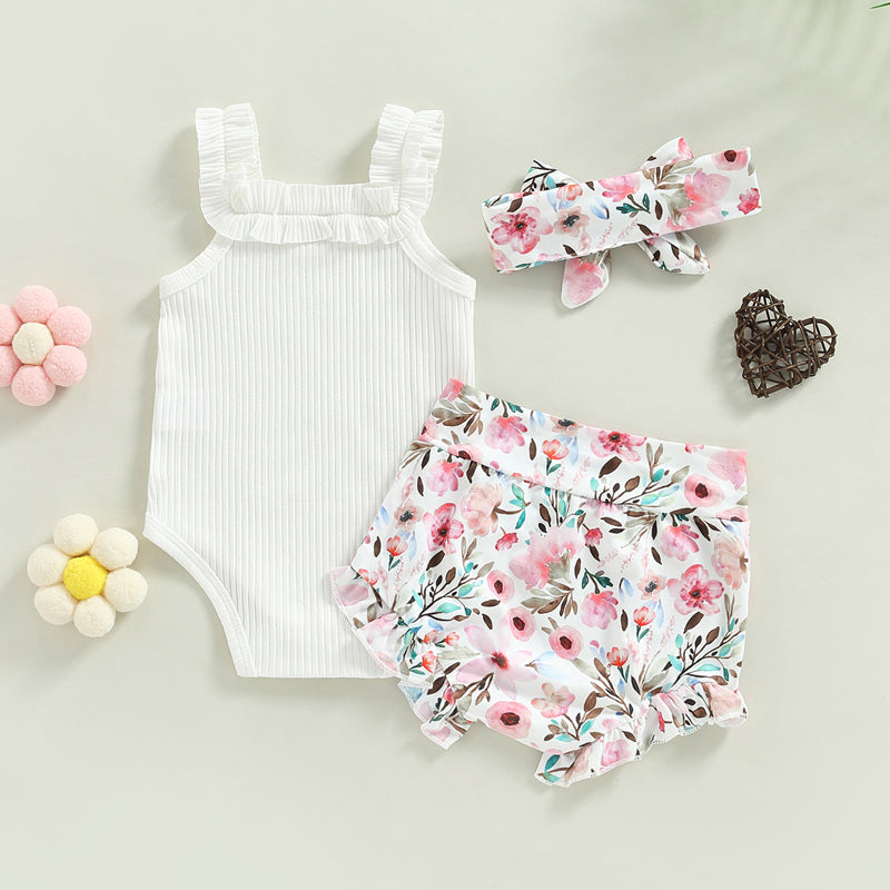 Lioraitiin 0-18M Infant Baby Girls Shorts Set Sleeveless Romper