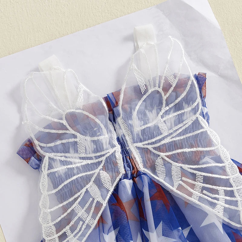 Toddler Girls Fourth of July Cami Dress Sleeveless Stars Print Wing