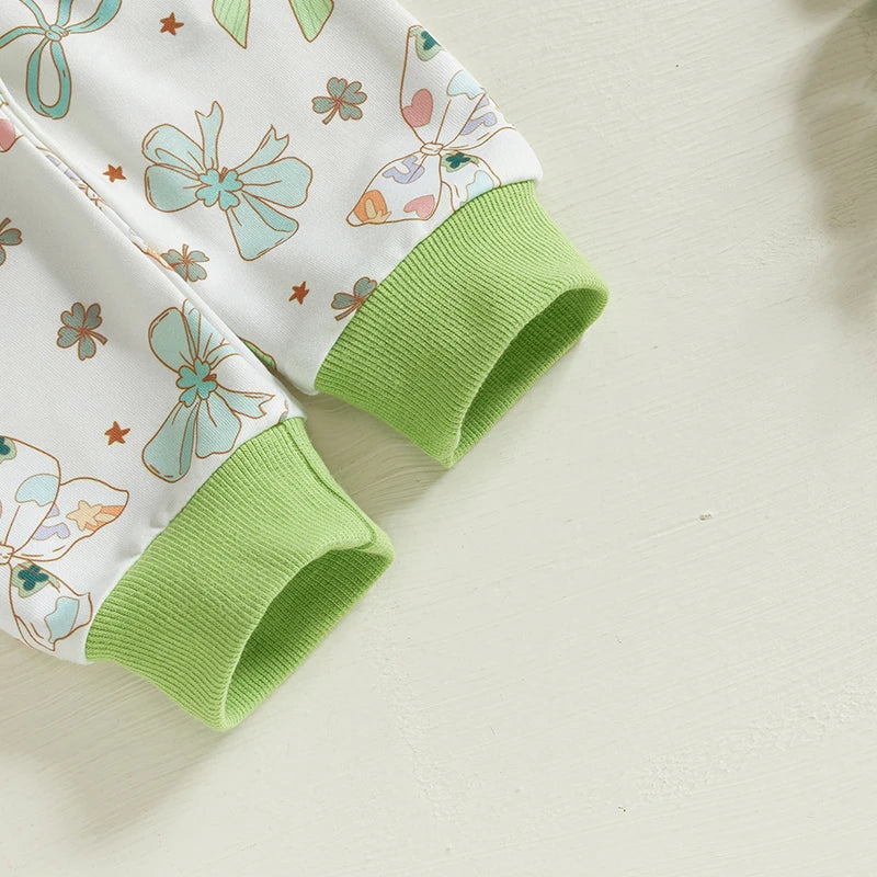 Lioraitiin Toddler Baby Girl Irish Outfits Bow Clover Print Crew Neck
