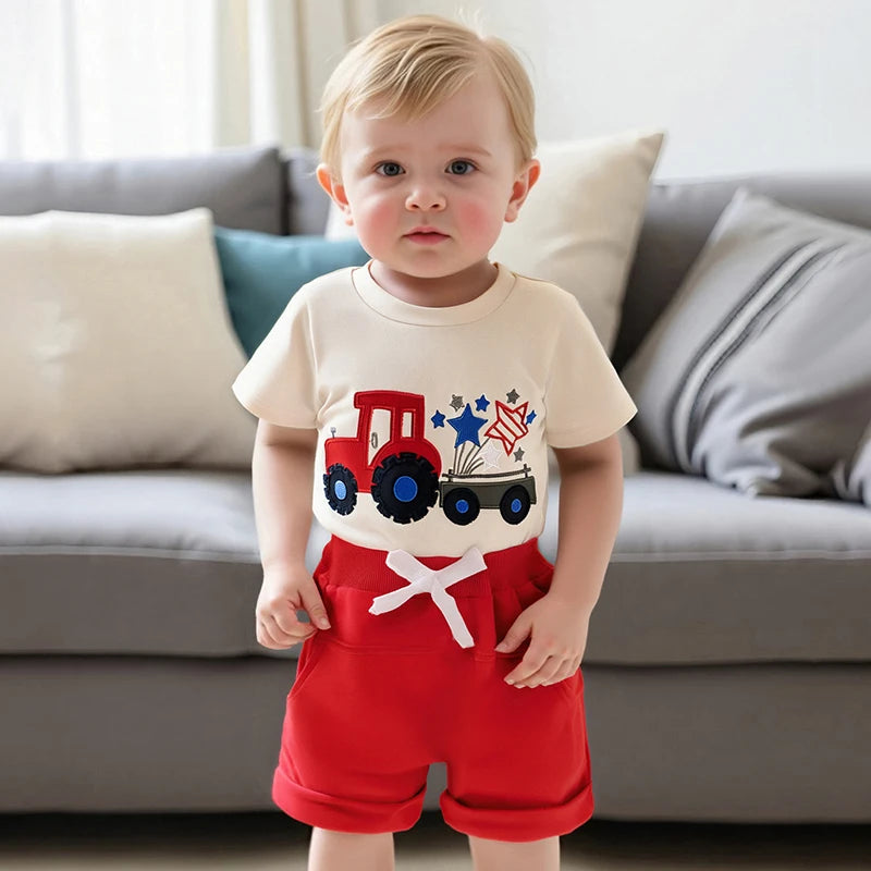 Lioraitiin Toddler Baby Boy 4th of July Outfit Star Truck Embroidery