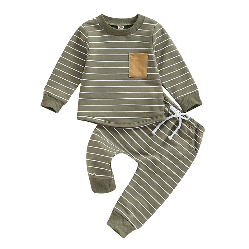 Lioraitiin 0-3Years Baby Boys Pants Set Striped Long Sleeve Crew Neck