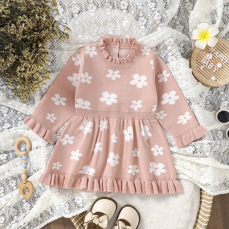 Lioraitiin Toddler Kids Girl Long Sleeve Dress Floral Print Ruffle