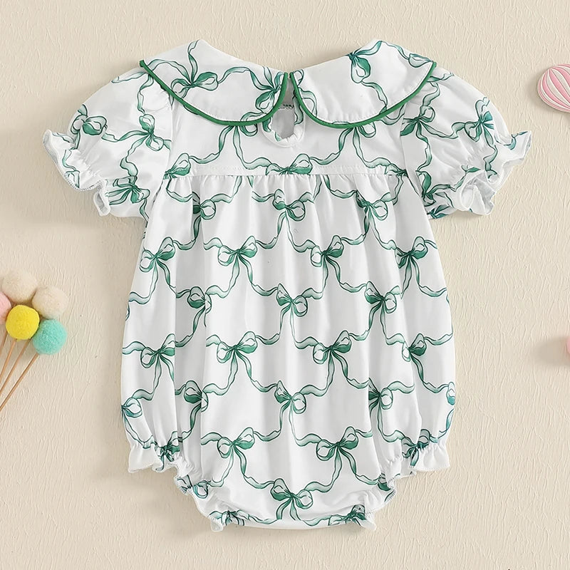 Lioraitiin 0-3Y Newborn Baby Girls Romper Bowknit Print Short Puff
