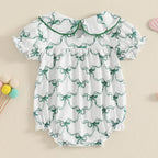 Lioraitiin 0-3Y Newborn Baby Girls Romper Bowknit Print Short Puff