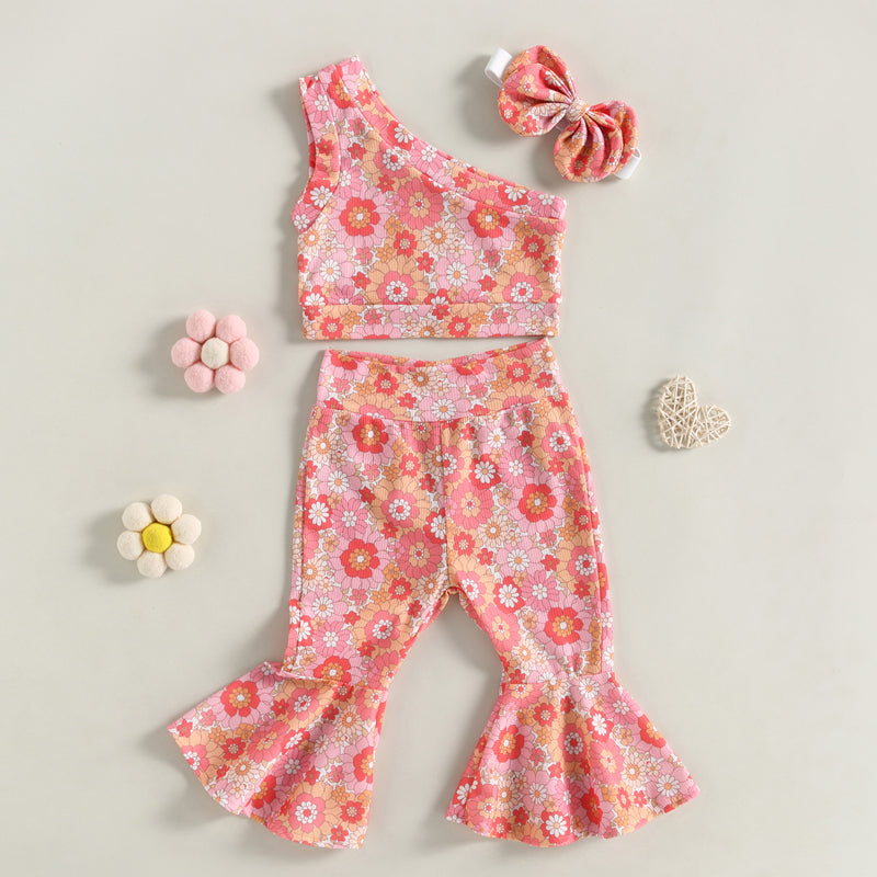 Lioraitiin 0-4Years Toddler Girls 3Pcs Outfit Sets Sleeveless One