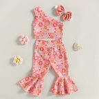 Lioraitiin 0-4Years Toddler Girls 3Pcs Outfit Sets Sleeveless One