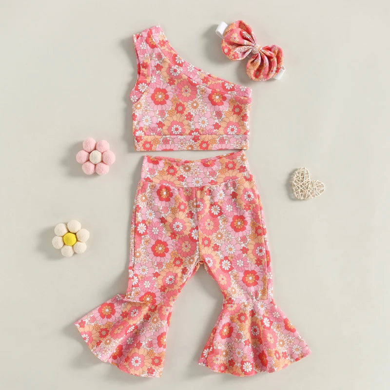 Lioraitiin 0-4Years Toddler Girls 3Pcs Outfit Sets Sleeveless One