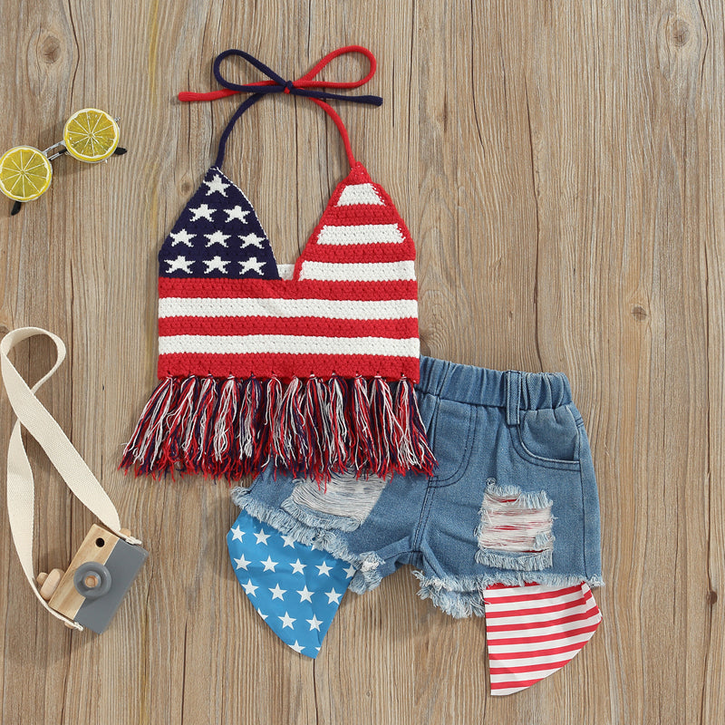 Lioraitiin 0-6Years Toddler Baby Girl 2Pcs Independence Day Set