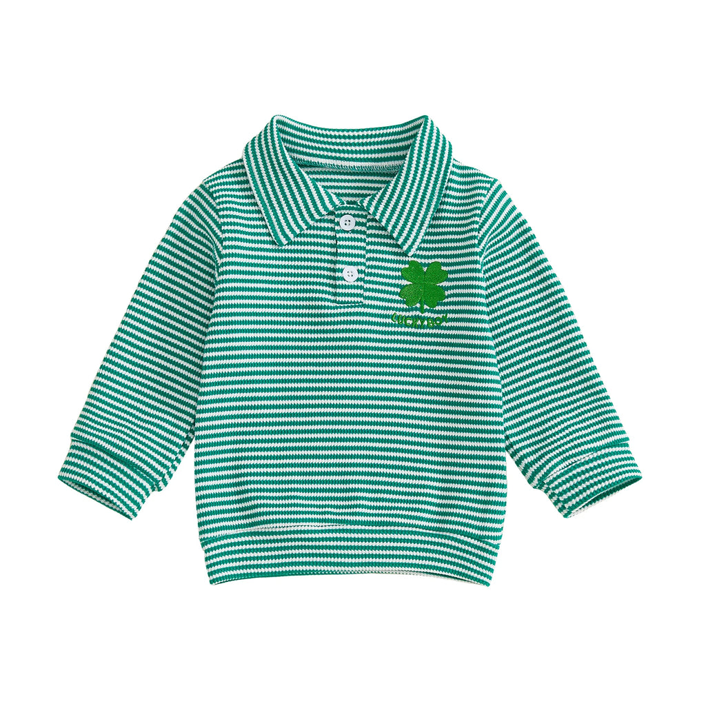 Lioraitiin Toddler Little Boy Irish Sweatshirt Striped Clover Letter