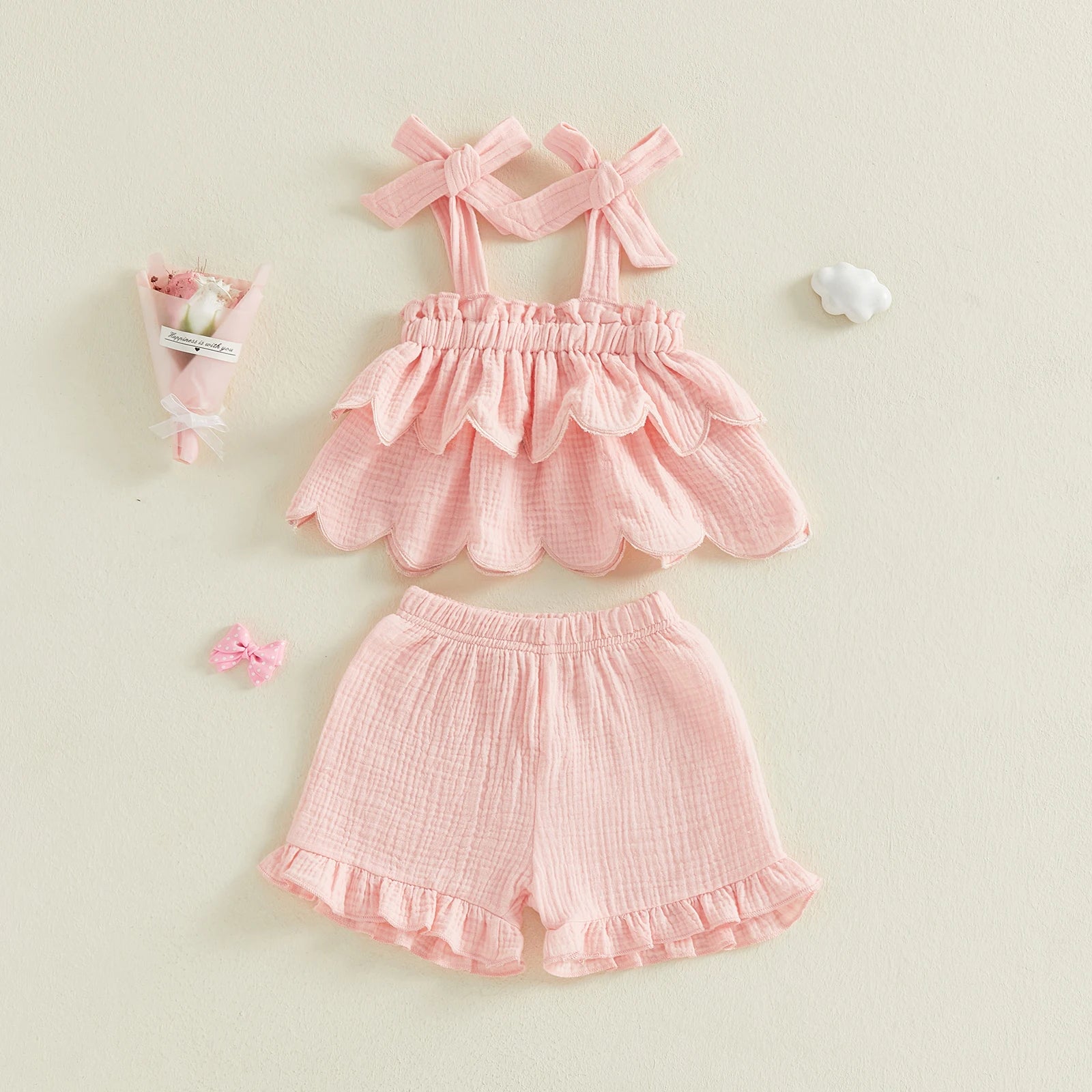 Lioraitiin Girls 2 Piece Outfits Solid Color Sleeveless Tiered Tops