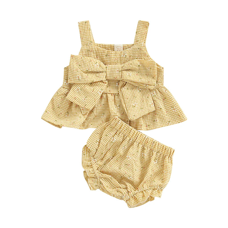 Lioraitiin Infant Baby Girl Outfits Suit Plaid Pattern Floral Printed