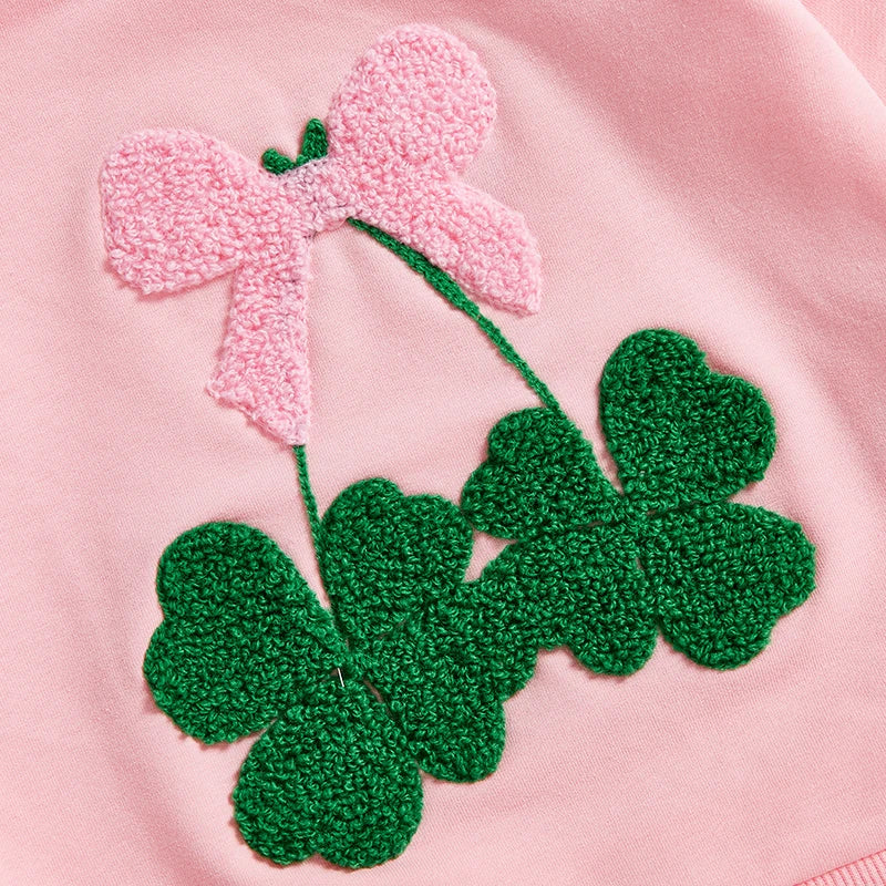 Toddler Baby Girl Irish Sweatshirt Bow Clover Embroidery Long Sleeve