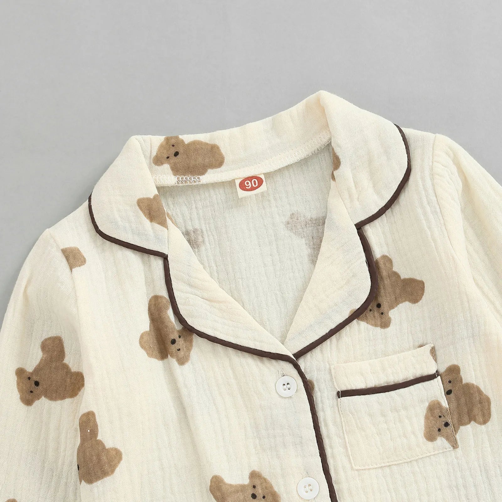 Lioraitiin 0-6Years Kids Unisex Pajama Suit Bear Printed Long Sleeve