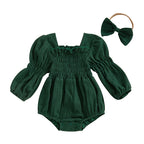 Lioraitiin Baby Girls Romper Long Sleeve Square Neck Solid Color