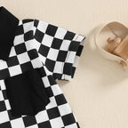 Lioraitiin Toddler Boys Shorts Sets Short Sleeve Lapel Checkerboard