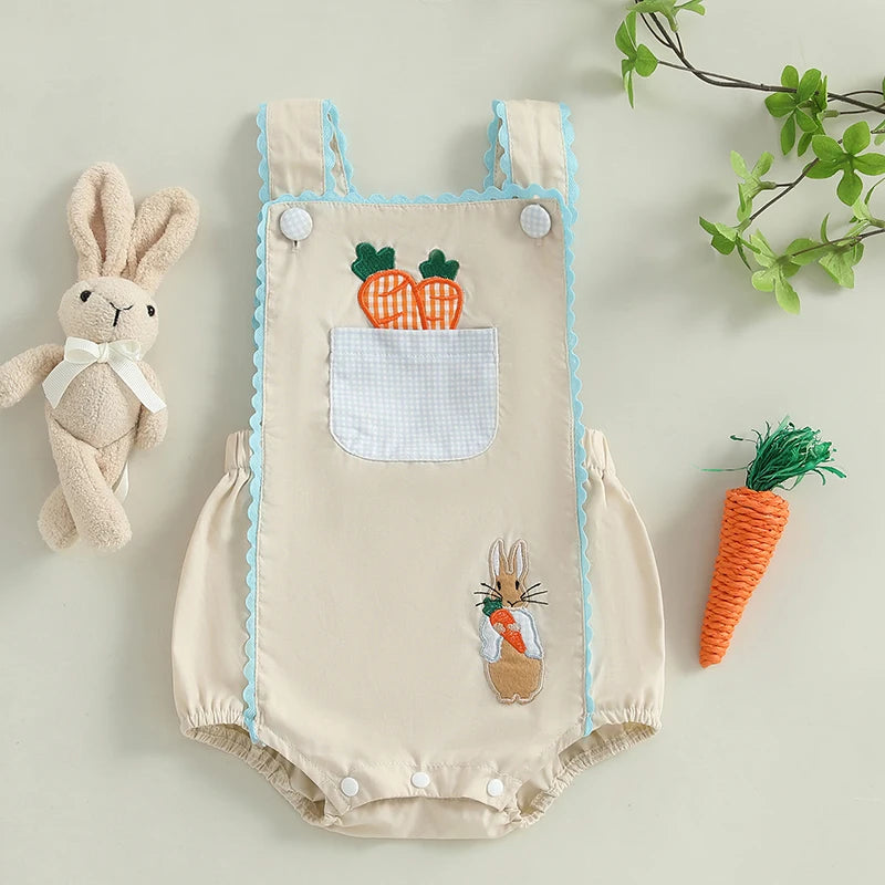 Lioraitiin 0-18M Baby Boys Girls Easter Romper Overalls Rabbit Carrot
