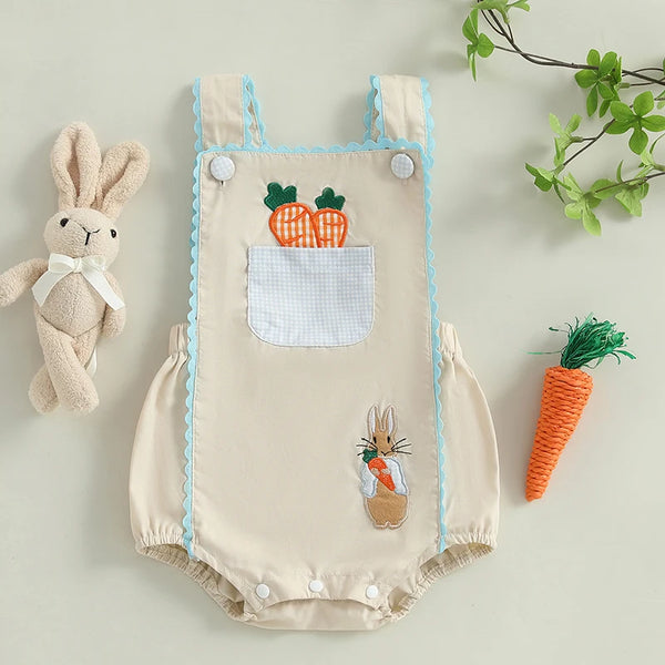 Lioraitiin 0-18M Baby Boys Girls Easter Romper Overalls Rabbit Carrot