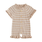 Lioraitiin Newborn Baby Girl Knit Romper Ruffle Trim Short Sleeve