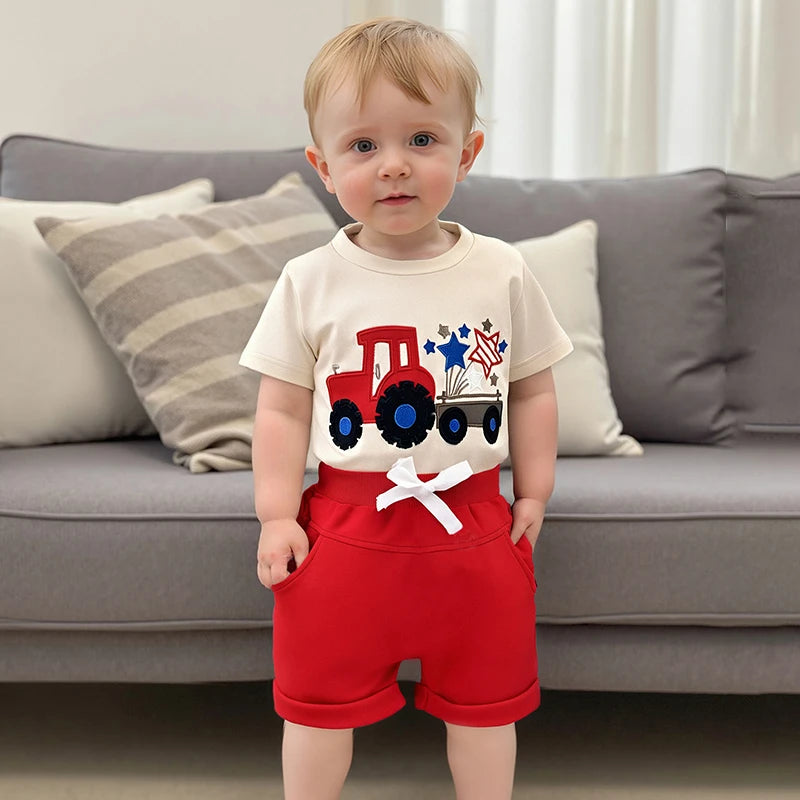 Lioraitiin Toddler Baby Boy 4th of July Outfit Star Truck Embroidery