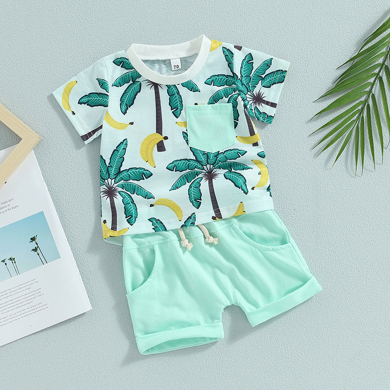 Lioraitiin 0-3Years Toddler Baby Boy 2Pcs Beach Tree Print Short