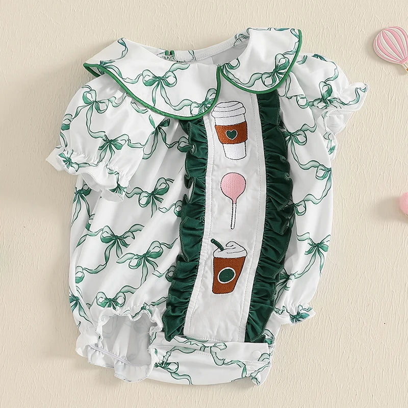 Lioraitiin 0-3Y Newborn Baby Girls Romper Bowknit Print Short Puff