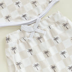 Lioraitiin Toddler Baby Boy Checkered Outfit Tree Print Sleeveless