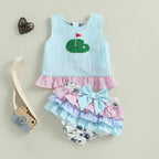 Lioraitiin Toddler Baby Girl Outfits Sleeveless Golf Embroidery Tank