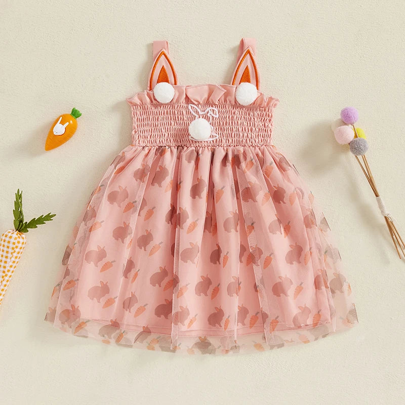 Lioraitiin Toddler Girls Easter Dress Rabbit Carrot Print Sleeveless