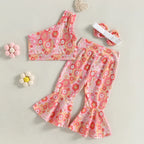 Lioraitiin 0-4Years Toddler Girls 3Pcs Outfit Sets Sleeveless One