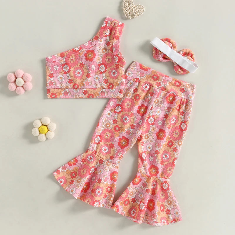 Lioraitiin 0-4Years Toddler Girls 3Pcs Outfit Sets Sleeveless One