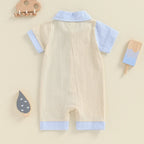 Lioraitiin Baby Boy Jumpsuit Short Sleeve Lapel Collar Stripes Print