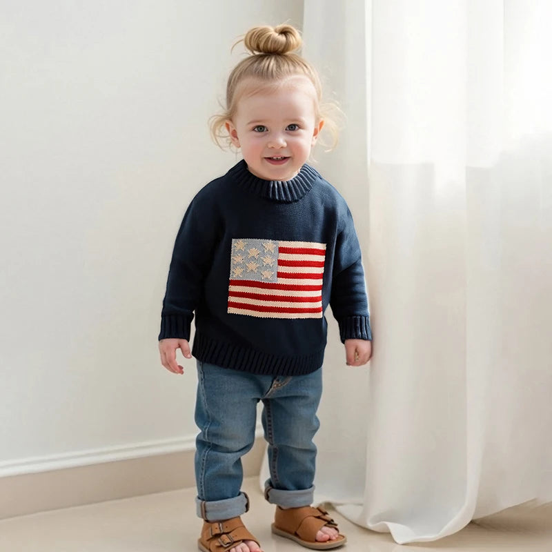 Lioraitiin Kids Baby Girls Boys 4th of July Sweater US Flag Pattern