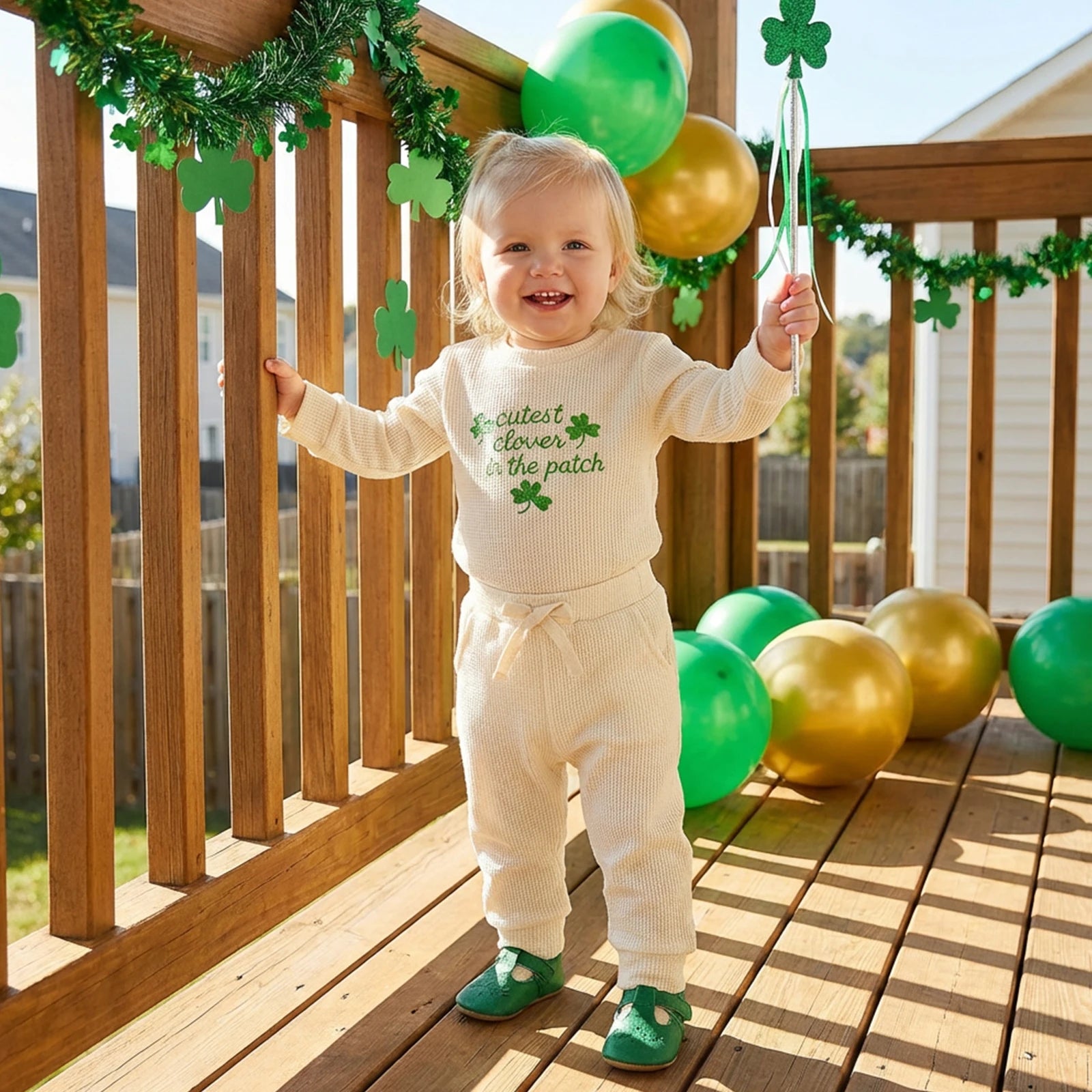 Lioraitiin Baby Girls Outfits Long Sleeve Shamrock Embroidery Romper