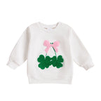 Toddler Baby Girl Irish Sweatshirt Bow Clover Embroidery Long Sleeve