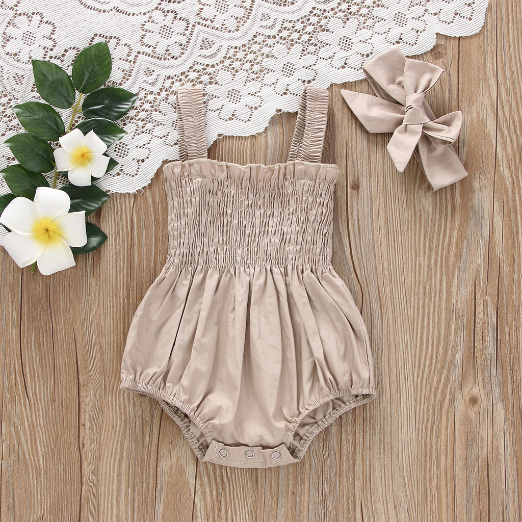 Lioraitiin 0-18M Infant Baby Girl 2Pcs Sleeveless Solid Bodysuit